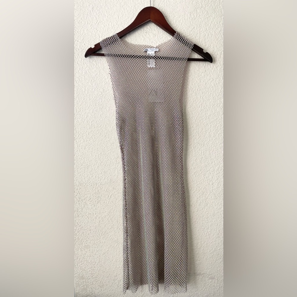 ZARA USED ONCE WOMAN RHINESTONE MESH DRESS CHRYSTAL S 2712/342/102/15